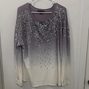 INC International Concepts Silver and White Sequin Sweatshirt